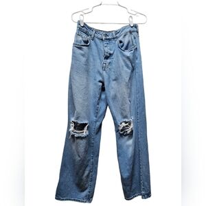 Forever 21 Premium Distressed Straight Leg Jeans Size 29 Light Wash Denim